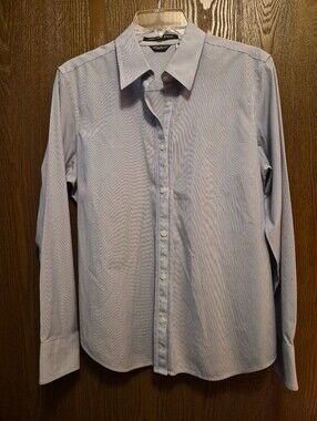 Eddie BauercLight Blue Pinstripe Women's Dress Shirt - Classic Button-Up Size L